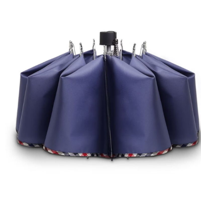 天堂加大雨伞三折3311E碰晴雨两用商务伞经典格纹10K大雨伞藏青伞下113CM高清大图