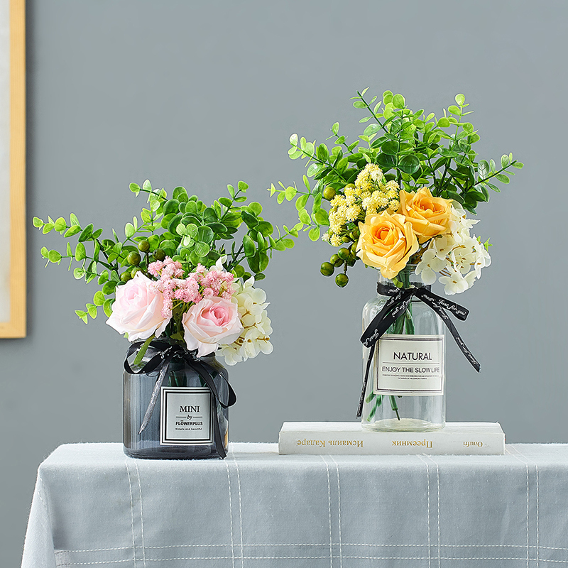 北欧ins风假花花束仿真花花束玻璃花瓶插花客厅餐桌装饰品摆件一朵玫瑰花尤加利花束 橘色 不含瓶子 报价 参数 图片 视频 怎么样 问答 苏宁易购