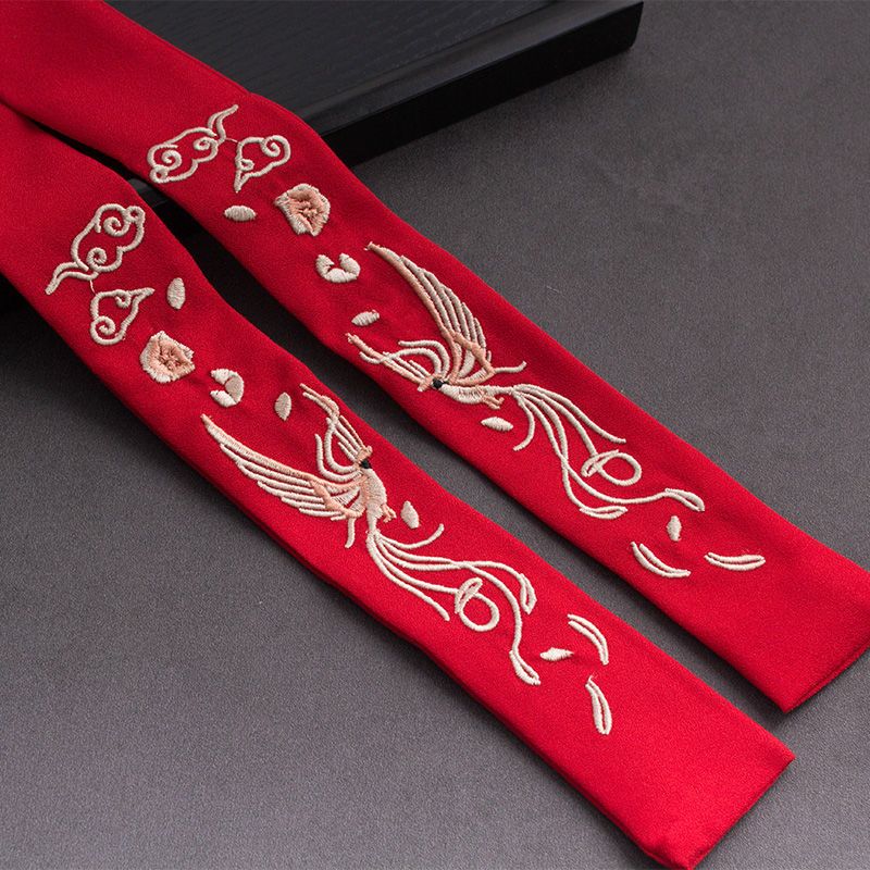 古风彼岸花汉服绣花发带飘带超仙曼珠沙华发绳中国风古装发饰女暗红