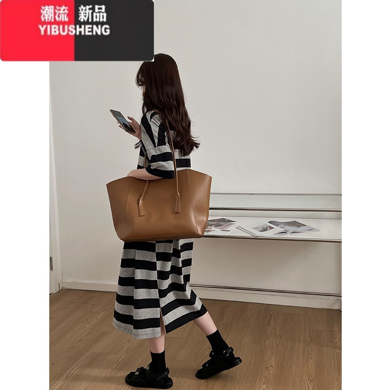 YIBUSHENG韩版宽松条纹懒人长裙2022季新款套头短袖长款T恤连衣裙