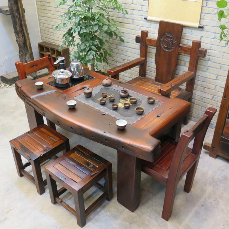 森美人老船木泡茶桌椅组合中式家用实几小茶台功夫茶桌茶具套装一体高清大图
