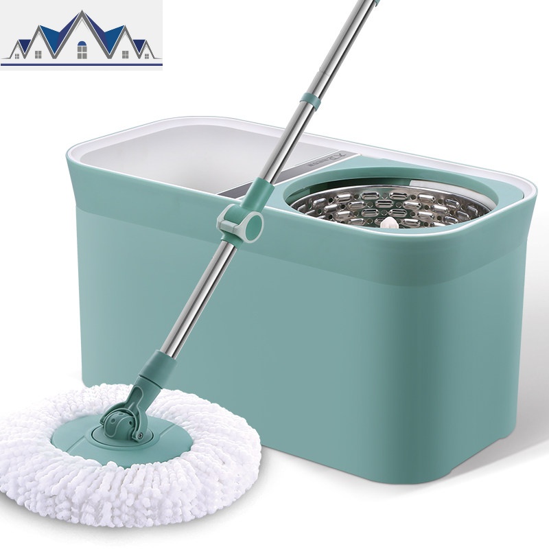 拖把桶拖把杆旋转通用拖布家用式自动甩水懒人免手洗墩布D11_1_69 时尚绿6个金属篮加强杆+塑料盘
