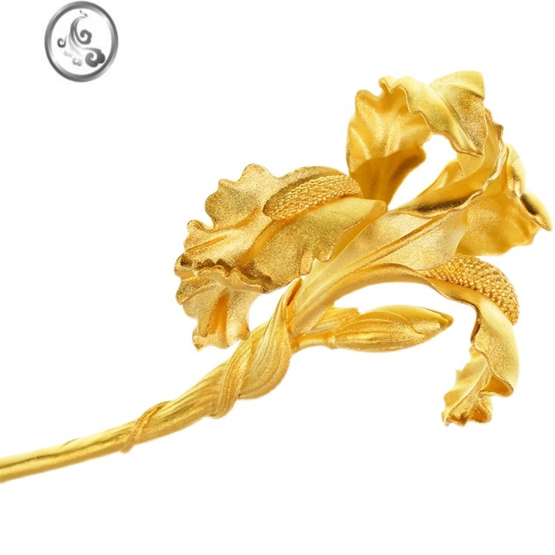 jimi鸢尾花发簪镀金小众设计古风中式汉服配饰簪子古典大气简约潮发饰