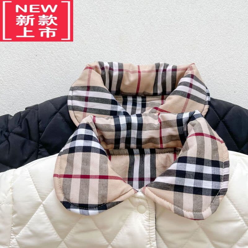 可莉允女宝宝纯色风衣夹棉外套2022冬装新款婴幼儿拼色格子上衣韩版洋气棉服图片