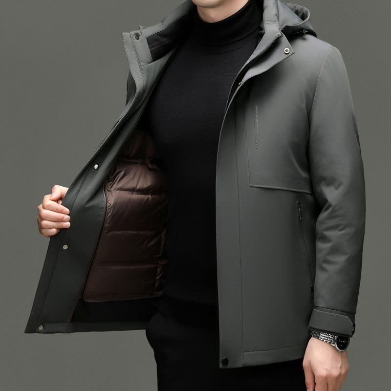 [可拆卸内胆 羽绒新款]秋冬装白鸭绒羽绒服男士极寒保暖爸爸装商务休闲外套夹克男翻领大码新款活里活面羽绒内胆外套男图片