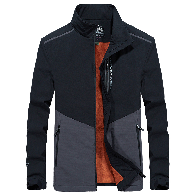 男夹克立领外套男秋冬加绒加厚拼色休闲保暖工装百搭夹克男士上衣