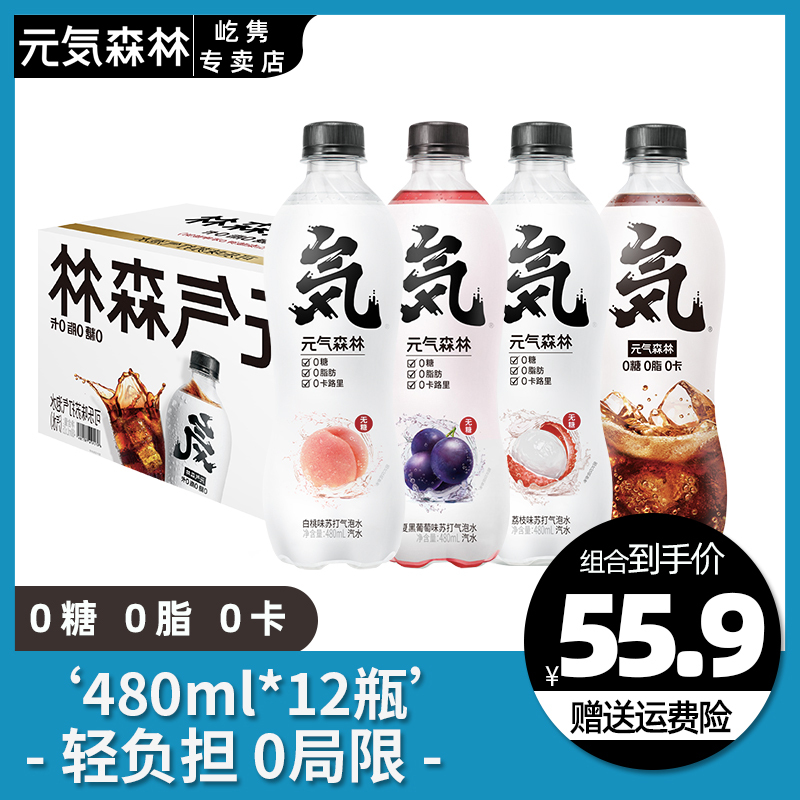 元气森林苏打气泡水0糖0脂0卡无糖饮料混合装聚餐常备480ml*12瓶