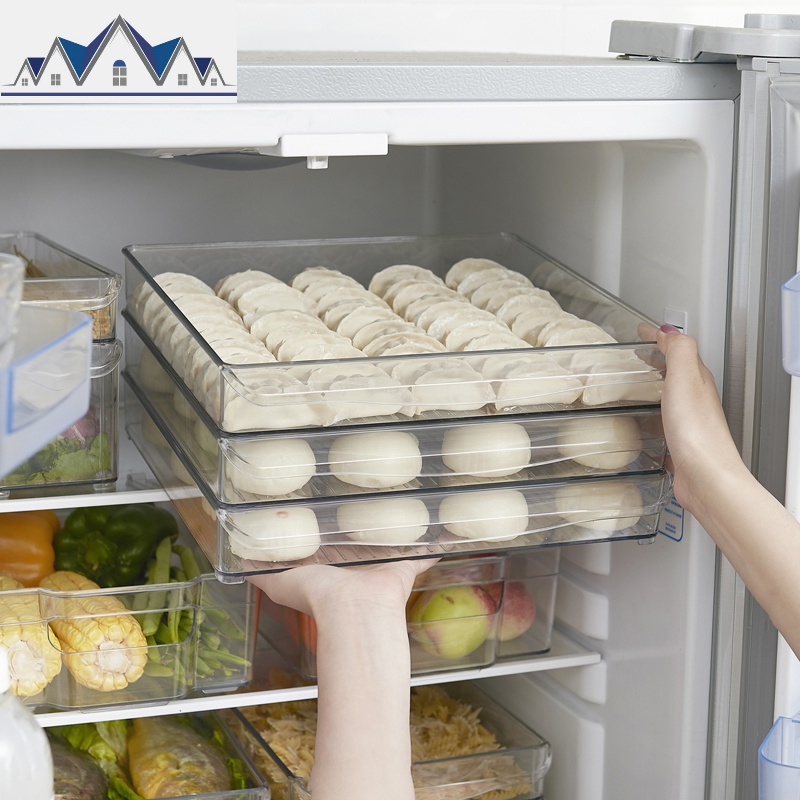 厨房食品冰箱收纳盒保鲜盒收纳箱塑料透明家用抽屉式冷冻长方形 三维工匠