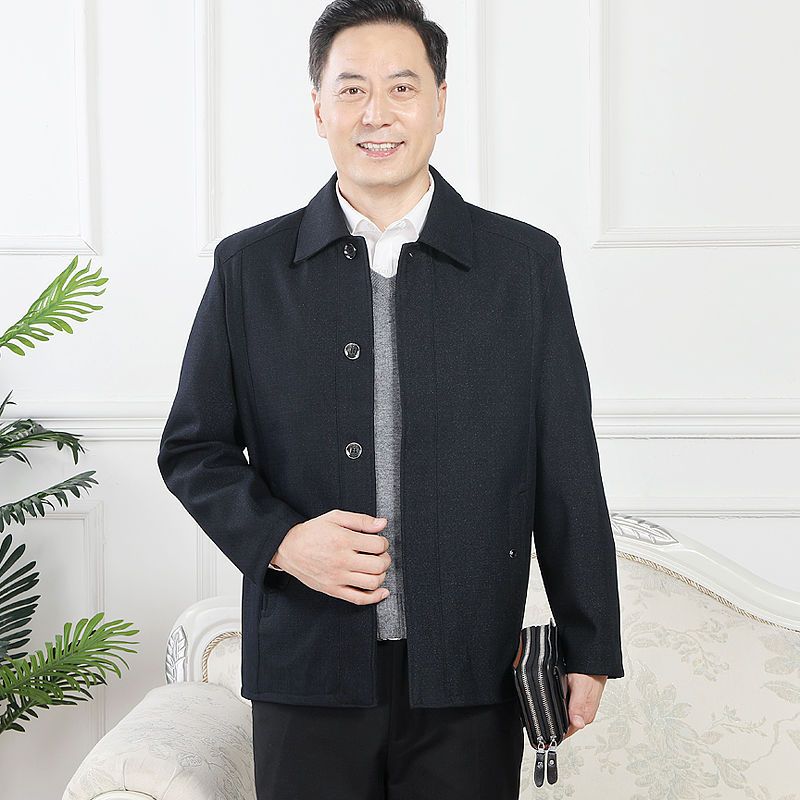 老年人春秋装纽扣薄款夹克外套中老年男士爷爷秋季爸爸上衣