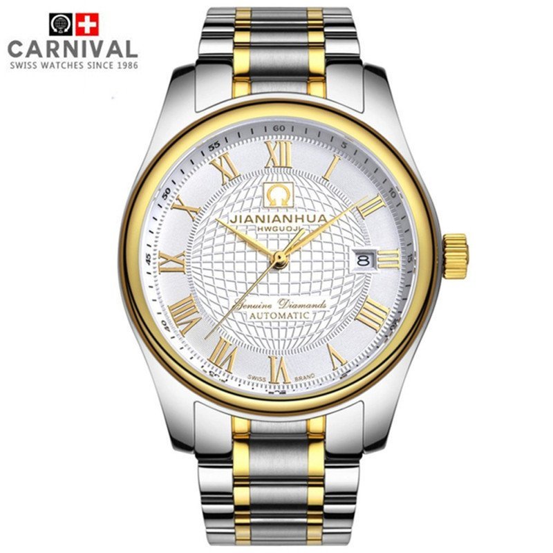 瑞士嘉年华CARNIVAL手表星球商务系列男士全自动机械表 男表正装时尚日历防水手表大三针镂空精钢男表腕表8668G