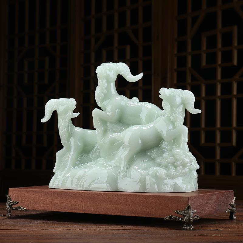 美帮汇玉石三羊开泰羊摆件三阳开泰山羊中式客厅酒柜装饰工艺品摆设高清大图