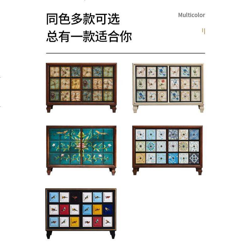 美式乡村复古斗柜实木卧室储物柜客厅靠墙五斗橱彩绘装饰收纳柜高清大图