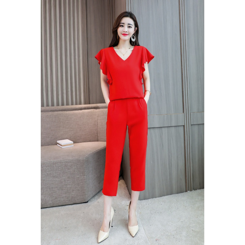 网红阔腿裤套装女夏女士新品夏款时尚潮女神范洋气七分裤两件套装