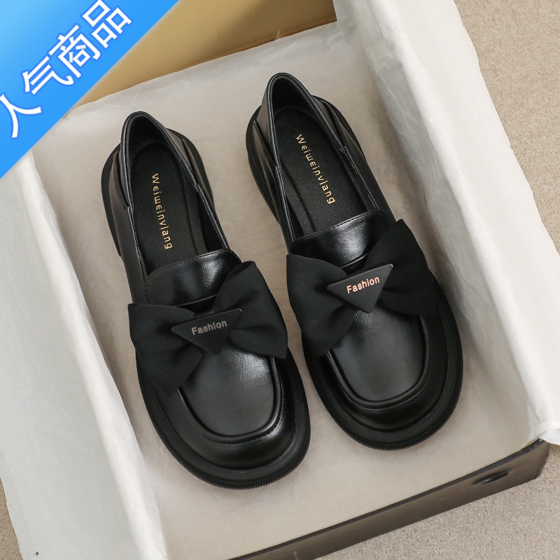 SUNTEK蝴蝶结小皮鞋女夏2023新款百搭厚底单鞋英伦乐福鞋大码女鞋41一43高清大图