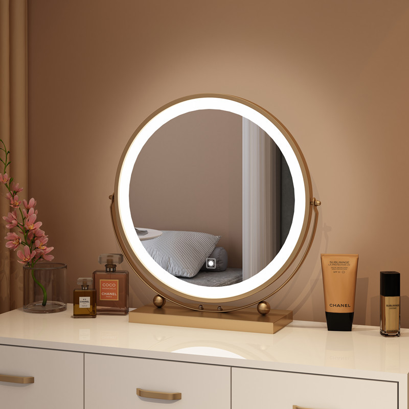 圆形梳妆台镜子网红led灯闪电客补光化妆镜台式桌面梳妆镜美妆镜大号