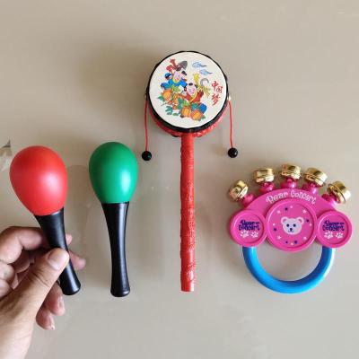 4件[拨浪鼓+2沙锤+五指铃] 婴儿宝宝拨浪鼓玩具哄娃神器摇铃组合3-6-9男女儿童感官训练抓握
