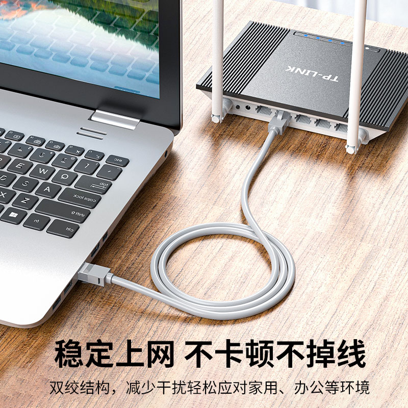 晶华 超五类网线 高速cat5e类百兆网路连接线 家用工程电脑宽带路由器机顶盒纯铜成品跳线 灰色3米W310H高清大图
