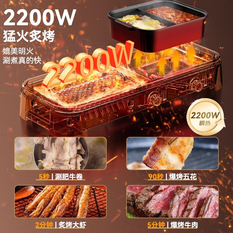 奥克斯火锅烧烤一体锅家用多功能烤肉盘电烤盘无烟烤串机不沾烤炉高清大图