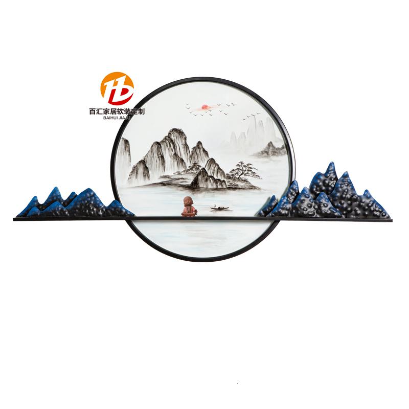 新中式禅意客厅酒店玄关样板房背景墙饰壁挂创意家居墙面壁饰装饰 三维工匠 120CM*60CM高清大图