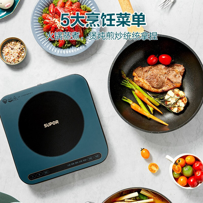 苏泊尔(SUPOR)电磁炉家用全自动灶炒菜锅一体智能宿舍火锅小型电池炉套装C21-IC801T(汤锅+蒸格)高清大图
