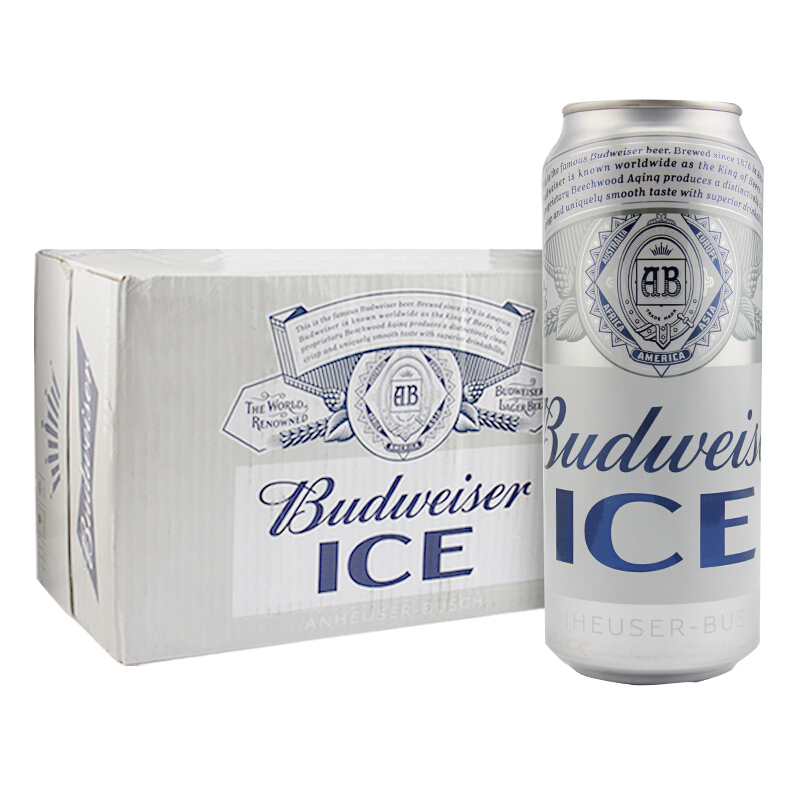 Budweiser/百威啤酒冰啤500ml*18听大罐装 整箱装
