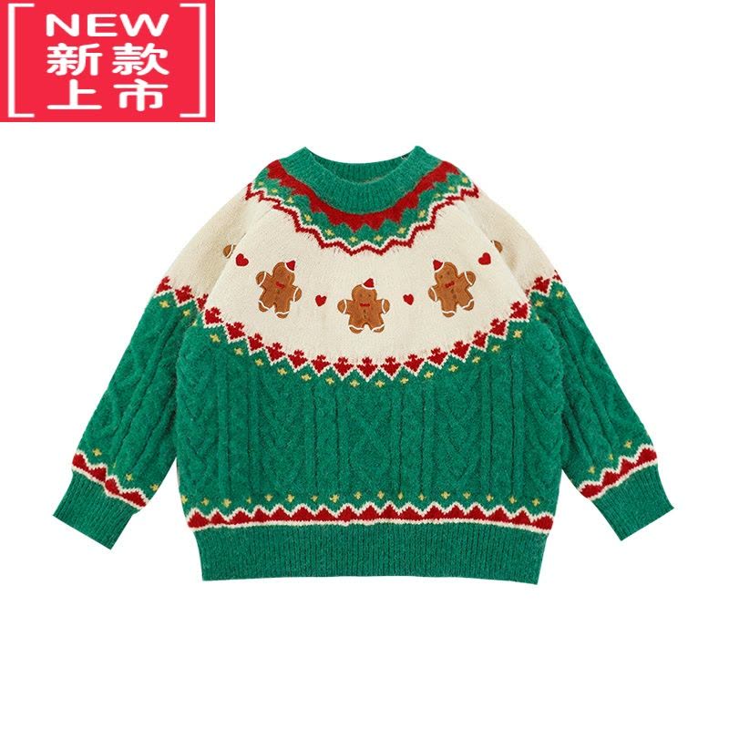 可莉允女童冬季复古圣诞毛衣2022新款加厚宝宝卡通小熊保暖针织线衣图片