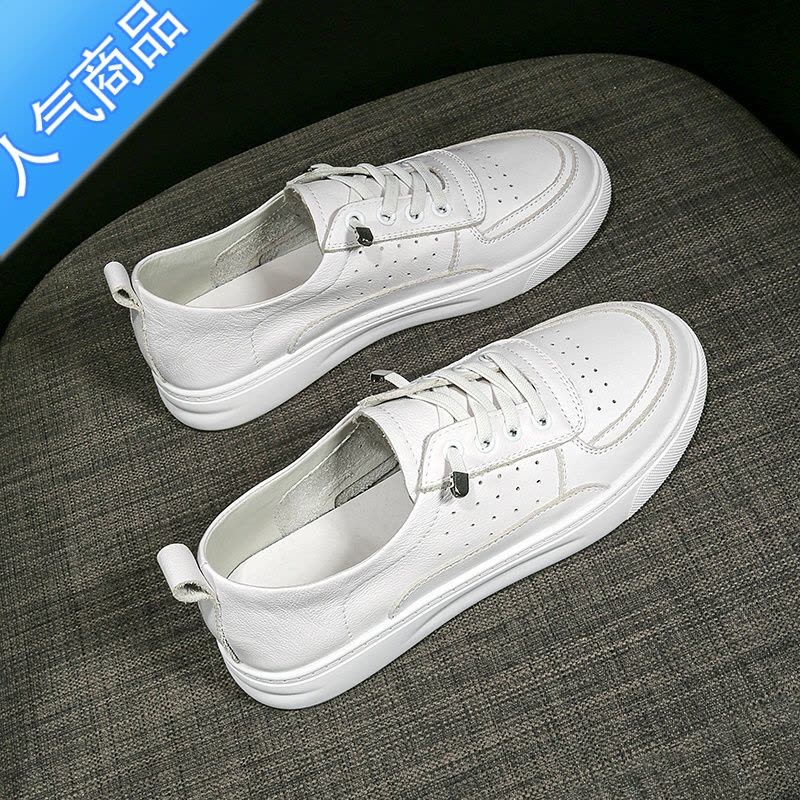 SUNTEK头层小白鞋子女2023夏季新款透气平底运动休闲女鞋百搭韩版板图片