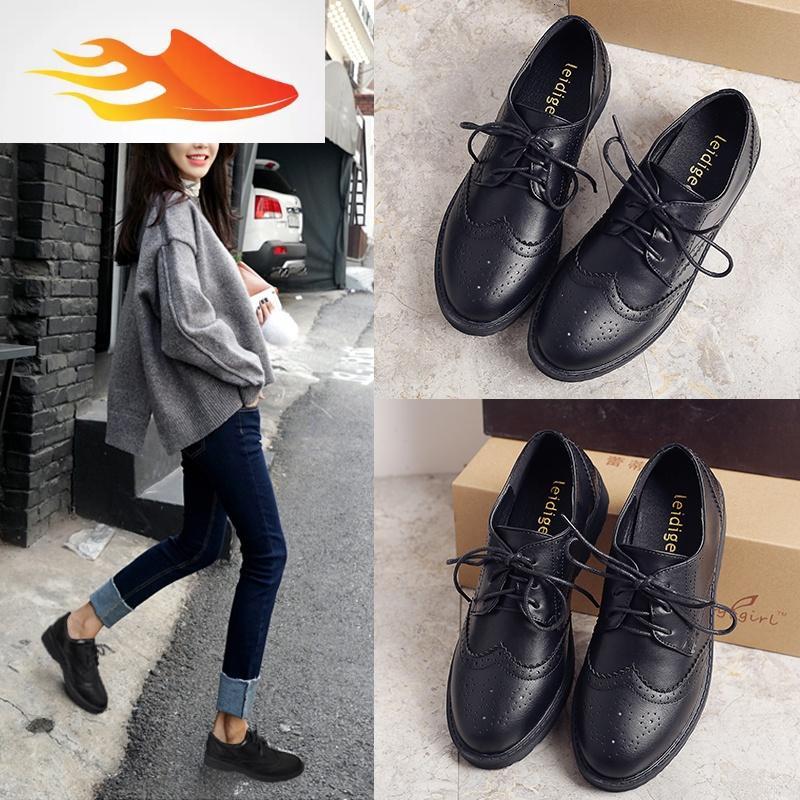 fishbasket春秋英伦布洛克女鞋学院风复古厚底小皮鞋粗跟牛津鞋平底大