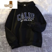 YANXU连帽卫衣男生加绒加厚宽松上衣情侣慵懒风ins潮牌s帽X帽 4XL 黑色