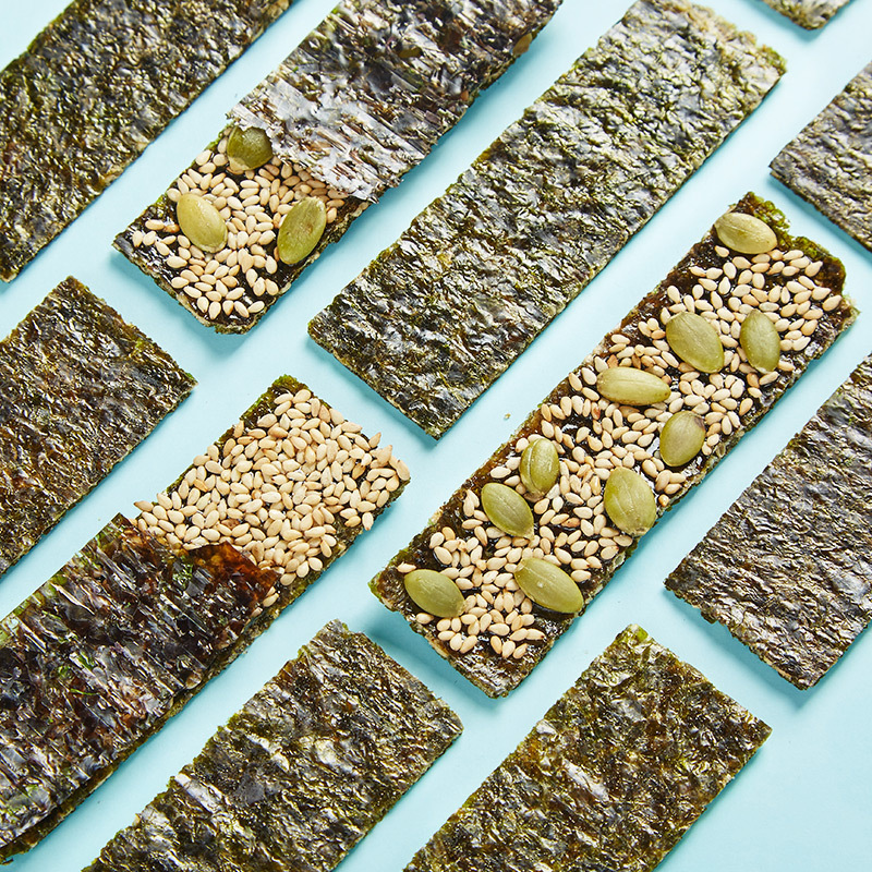 [满199减125元]比比赞夹心海苔巴旦木味40g单罐装大片紫菜孕妇宝宝儿童零食品桶装 海味即食 海苔类