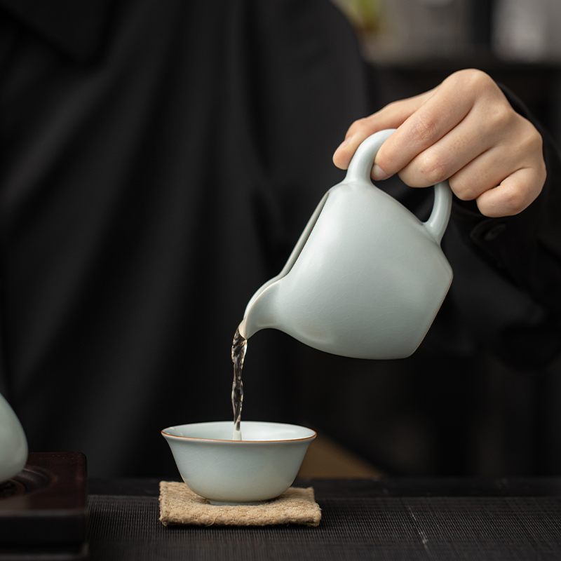 苏氏陶瓷(SUSHI CERAMICS)汝窑开片石瓢壶功夫茶具可养金线带礼盒装