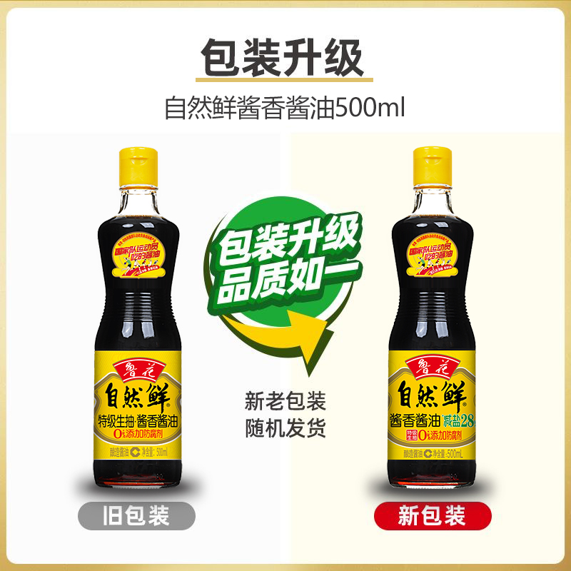 鲁花自然鲜酱香酱油减盐20%特级生抽0%添加防腐剂酿造酱油500ml/160ml高清大图
