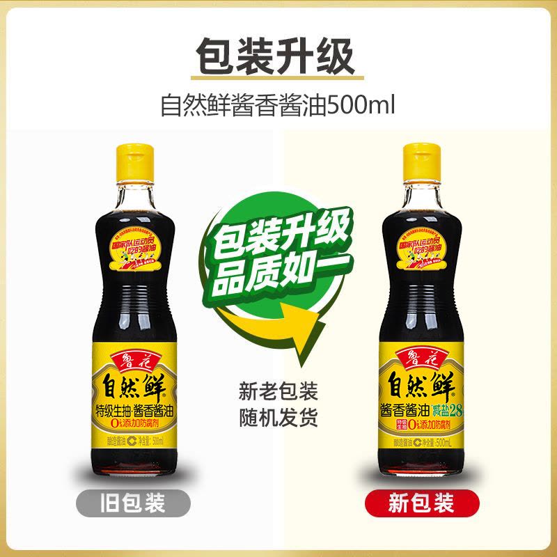 鲁花自然鲜酱香酱油减盐20%特级生抽0%添加防腐剂酿造酱油500ml/160ml图片