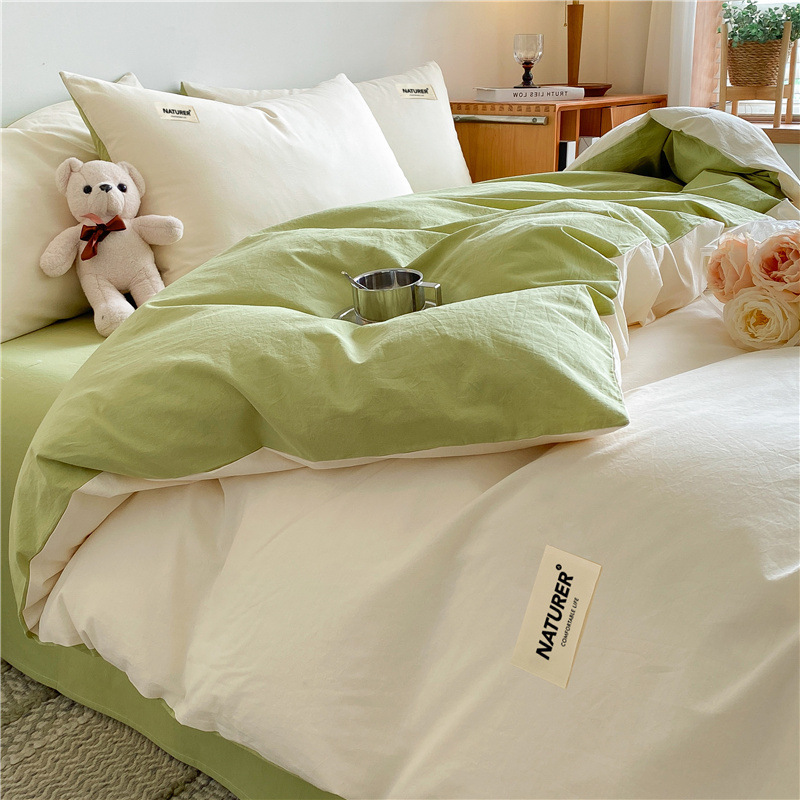 姿珀雅 全棉四件套床上用品-奶昔白果绿1.8m床 200*230cm
