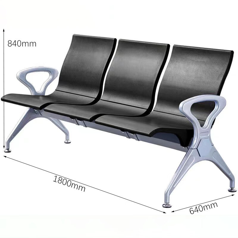 锦北多人机场椅PU候诊椅聚氨酯连排休息椅自结皮医院等候椅三人位黑色高清大图