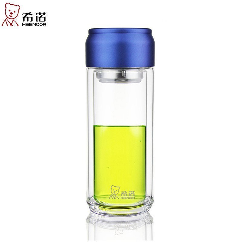 新款希诺 XN-6775双层玻璃杯创意可爱带茶漏360ml大容量水杯 便携隔热带盖杯子