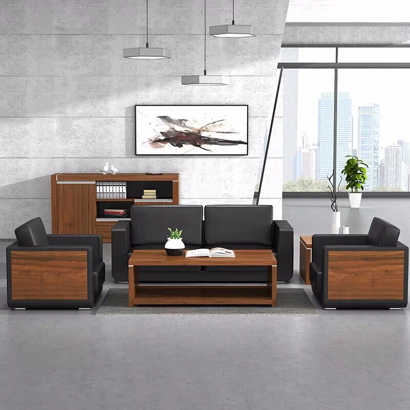 豫亨 办公家具三人位办公沙发办公室沙发现代简约会客接待商务皮艺洽谈沙发茶几组合高清大图