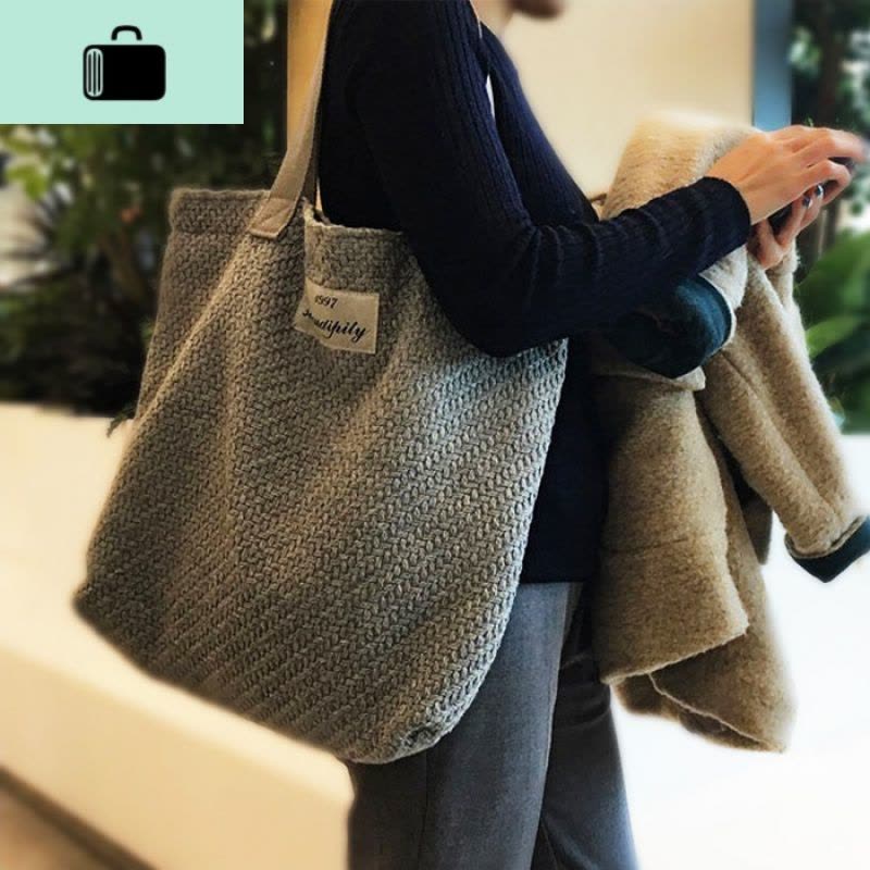 编织帆布包女单肩包ins韩版学生文艺布袋包百搭手提包粗纺购物袋NEW LAKE女士单肩包图片