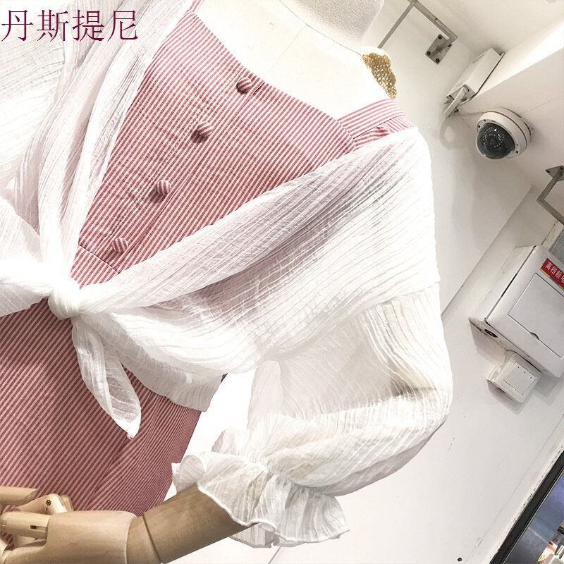 2018夏装新款白色七分袖雪纺衫开衫女宽松休闲防晒衫衬衣韩范上衣 白色 均码