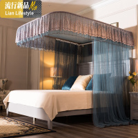 欧式导轨蚊帐家用1.8m床1.5米1.2落地公主风U型轨道宫廷纹账支架2三维工匠 1.5m（5英尺）床 深蓝【双轨道可升降】【升级加粗支架免螺丝易安装】