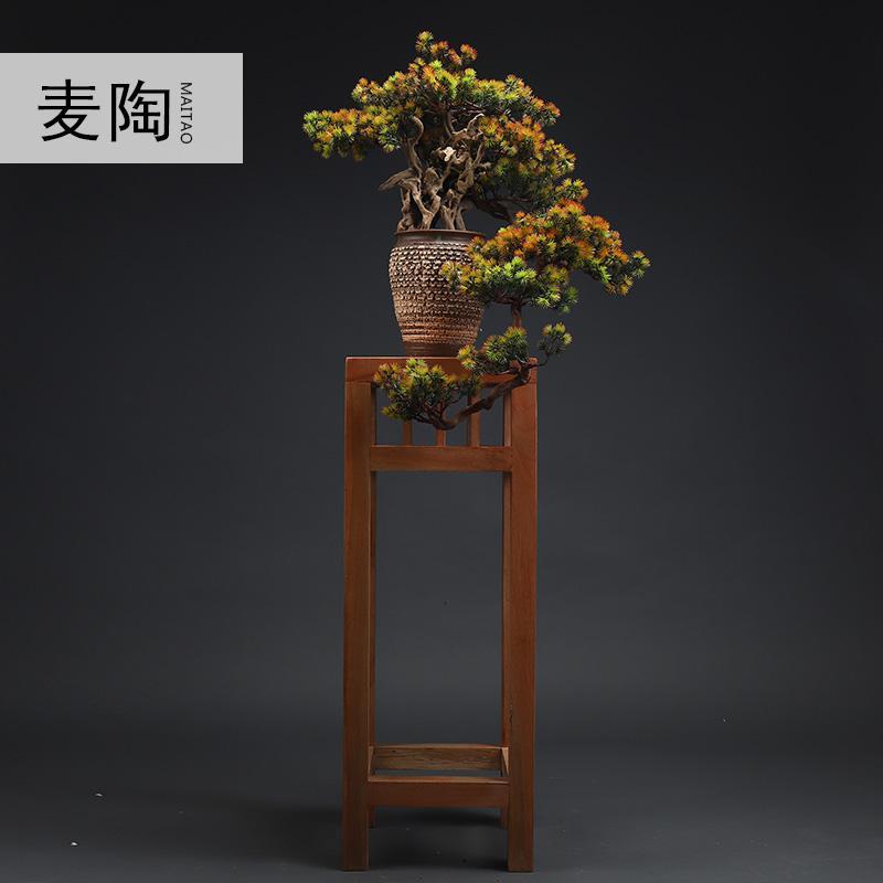 美帮汇复古仿真迎客松盆景家居摆件客厅玄关软装绿植样板间陶瓷摆件