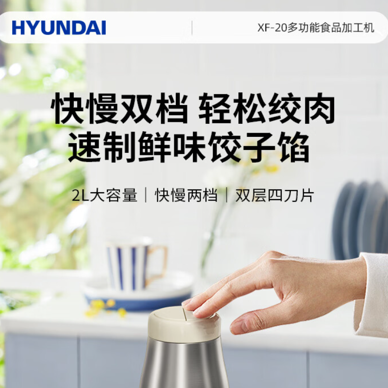 HYUNDAI(韩国现代) 多功能食品加工机 家用电动不锈钢绞馅机灌肠机辅食机碎肉机 2L XF-20白色 ||高清大图