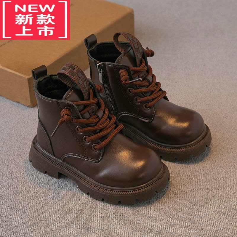 可莉允儿童马丁靴2022冬季新款童鞋男童靴子女童皮靴二棉加绒短靴英伦风图片