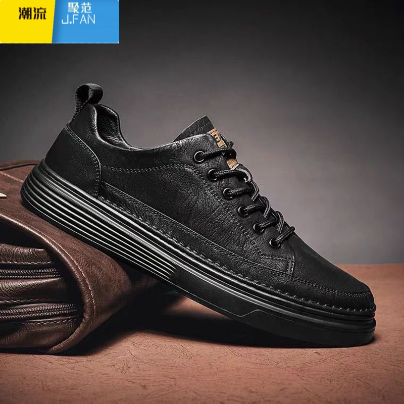 聚范男鞋2024新款黑色工作皮鞋男韩版运动男士鞋子男休闲百搭百搭高清大图