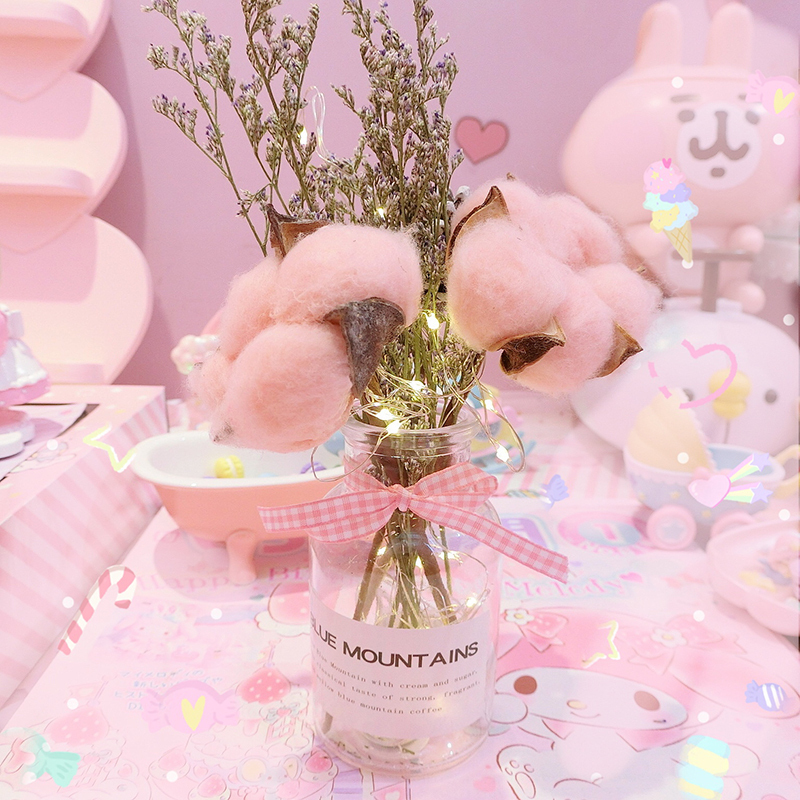 美帮汇小干花花束树枝真棉花摆设装饰花带瓶高清大图