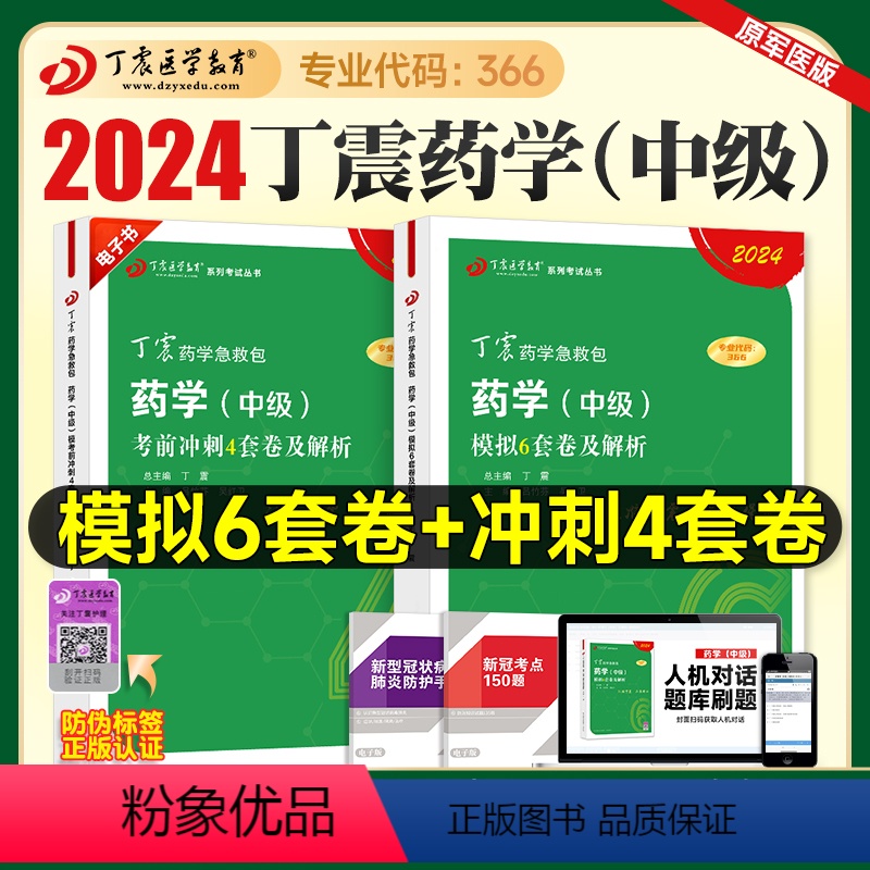 【正版】丁震医学2024新版主管药师考前冲刺4套卷模拟6套卷全套药学中级卫生资格考试历年真题模拟试卷同步练习题药学考试