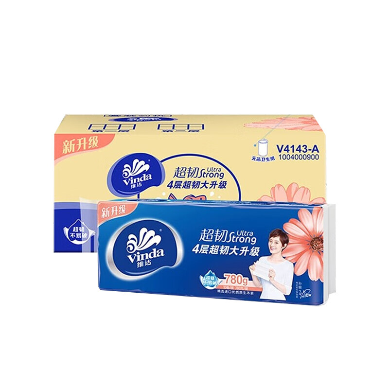 维达 卫生卷纸 V4143-A 超韧无芯 146×112mm 卫生纸 4层 78克 10卷*2提