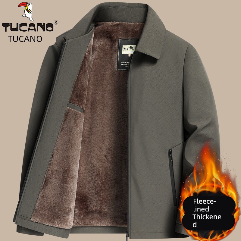 啄木鸟中老年人夹克男爸爸冬装外套加绒加厚款秋冬季爷爷保暖棉衣高清大图