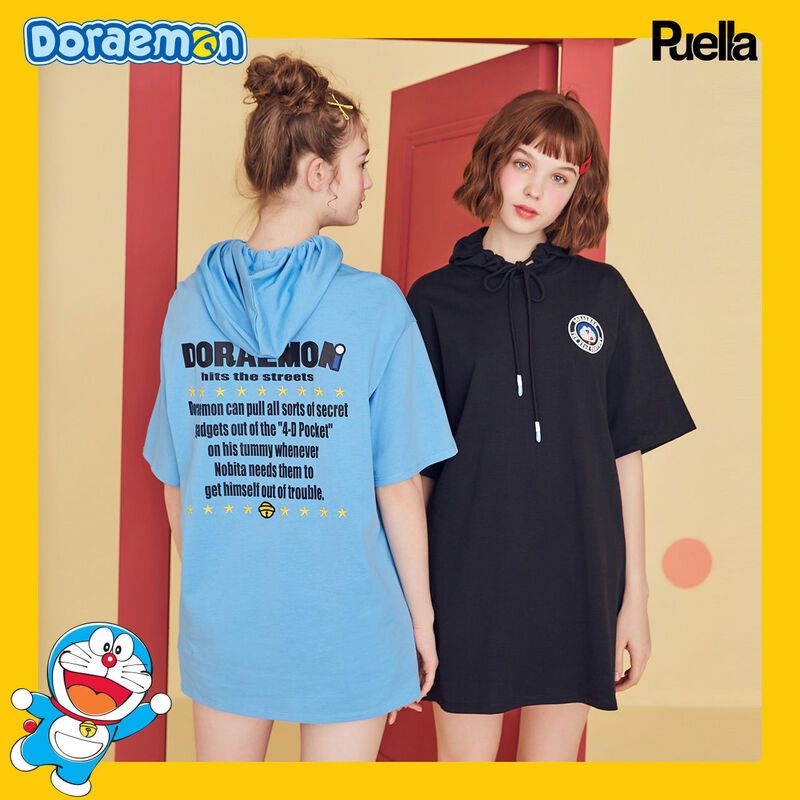 拉夏贝尔Puella哆啦A梦卫衣连衣裙女夏季新款宽松中长款薄款