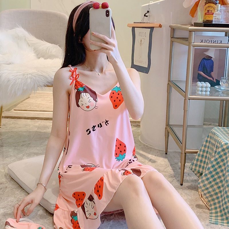 新款吊带睡裙女夏季带胸垫清新可爱学生韩版性感睡衣可外穿家居服吊带